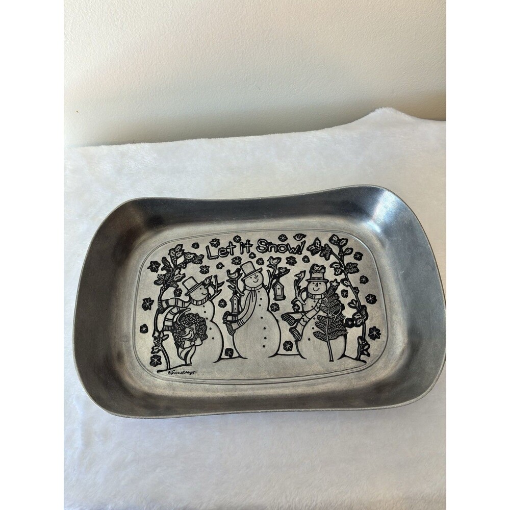 Vintage Susan Winget Wilton Armetale Tray “Let It Snow” Pewter Christmas Snowmen